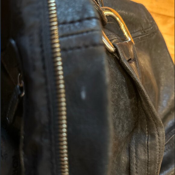 Michael Kors Black Leather Shoulder Purse with Gold Strap Links and Gold Pendant - Picture 13 of 16